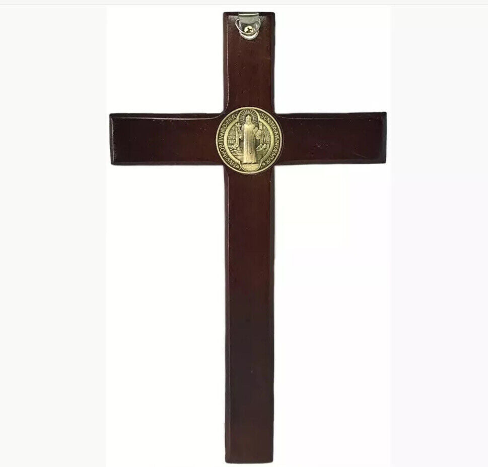 St.Benedict Medal Crucifix Jesus Wood Cross Cruz de San Benito Protection 8.5”