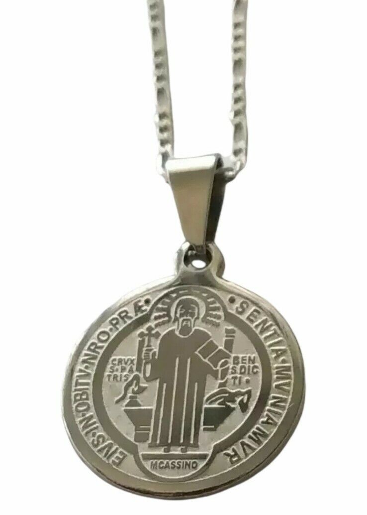 St Saint Benedict Medal  Exorcism Pendant Necklace Stainless Steel San Benito S