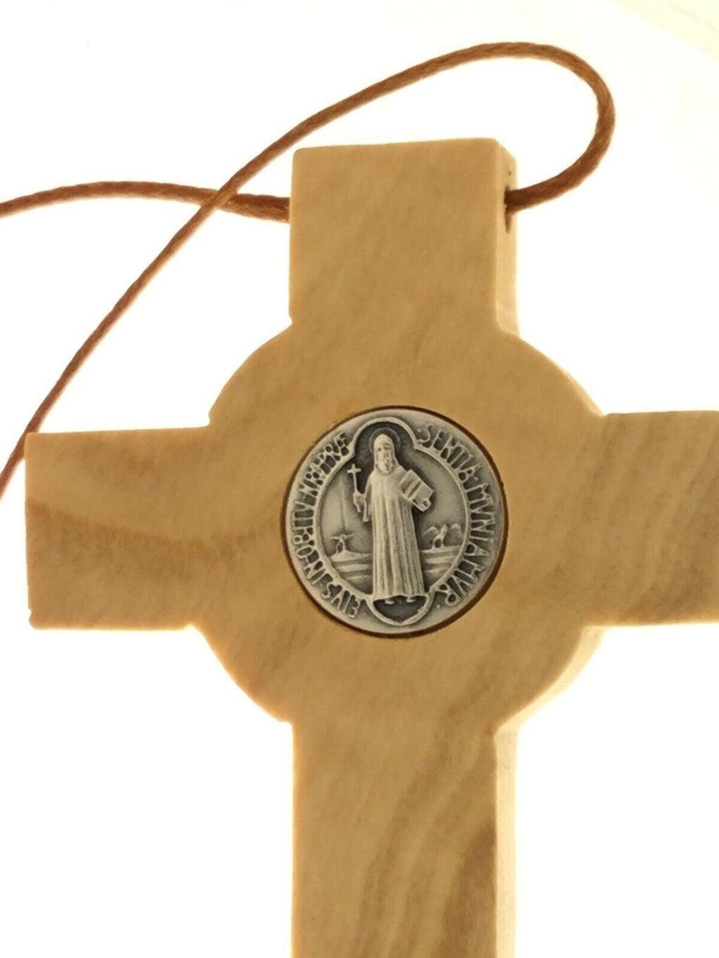 3" St Saint Benedict Crucifix Cross Olive Wood Catholic cord Necklace Excorsismo