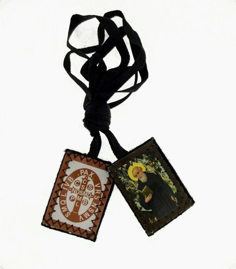 St.Saint Benedict Medal Brown Cloth Scapular Necklace escapulario de San Benito