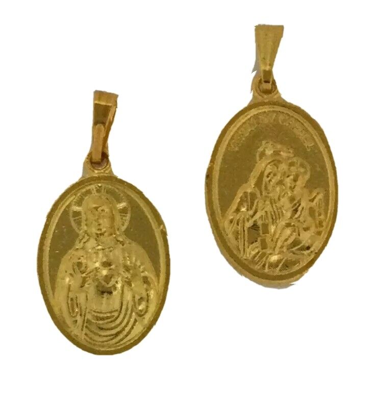 Pack of 3 Heart of Jesus & Virgin of Mt.Carmel Gold tone Scapular Medals & Pray