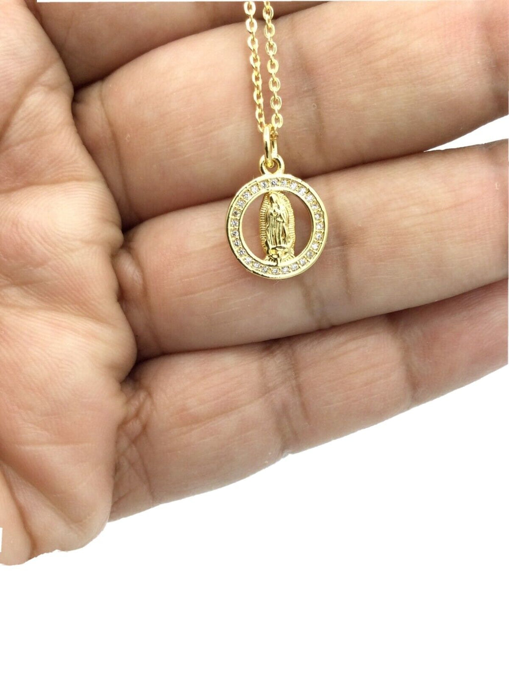 Our Lady Of Guadalupe 14k Gold Plated Medal Pendant Charm Necklace 16" Chain