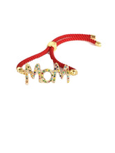 Gold Rhinestone Multi-Color MOM Red Rope Adjustable Bracelet Mothers Day Gift 