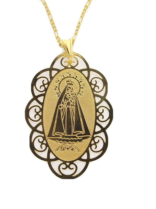 Caridad del Cobre Gold Plated Necklace Pendant 20" Chain Ochún Oval Medal