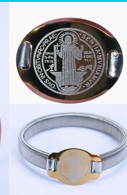 Set 12 X Stainless Steel Stretch Men's Bracelet Saint Benedict Medal San Benito