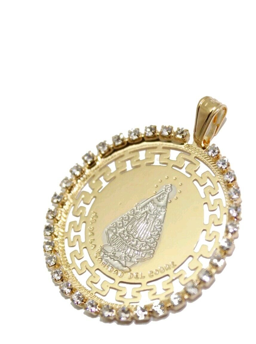 Caridad del Cobre Yoruba Round Medal 18k Gold Plated 20 inch Chain Cuba Charity