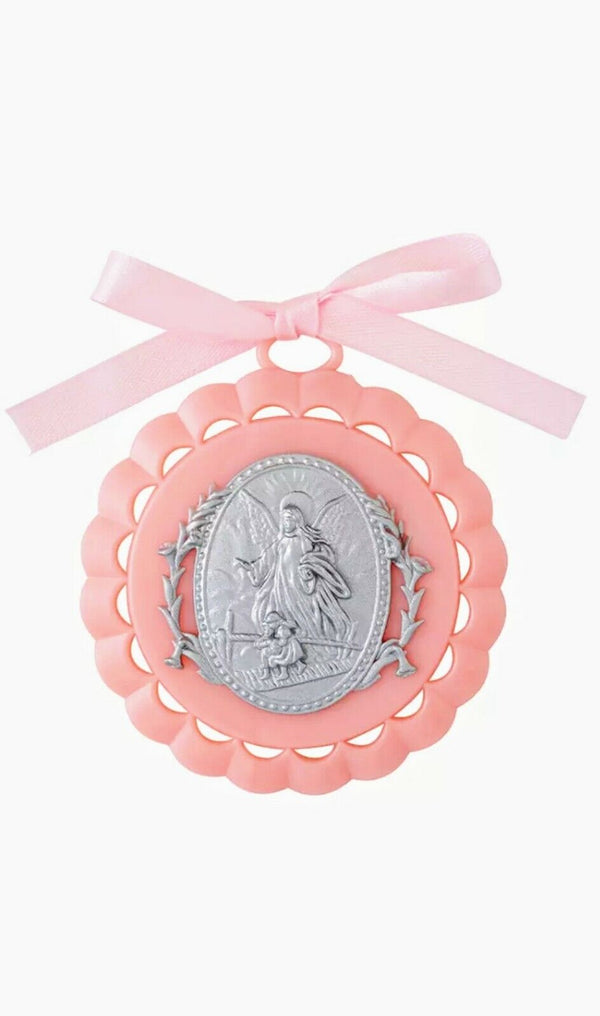  Guardian Angel Crib Medal Pink 4 inches Newborn, Baptism Gift