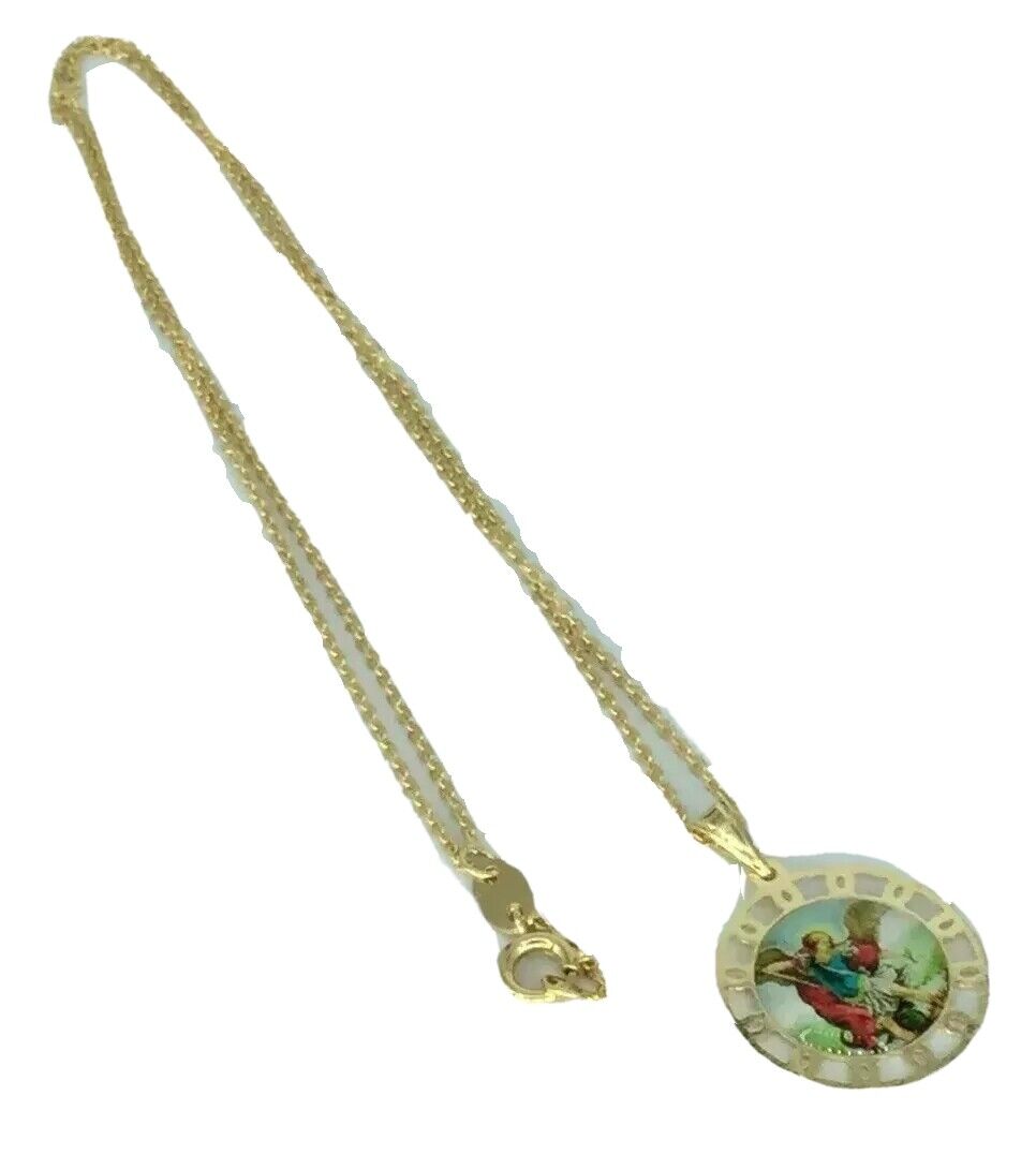 St. Michael Archangel 18k Gold Plated with 20 inch Chain - San Miguel Arcangel 