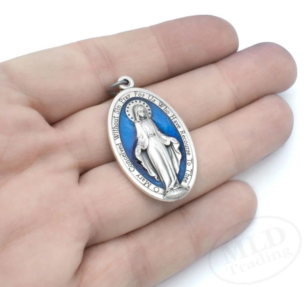 Lot of 3  1 3/4"  Miraculous Medal Virgin Mary Pendant Necklace Cord Milagrosa 