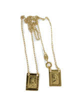 Gold Plated Engraved Square Scapular Medals Necklace  Virgen Mary Heart of Jesus