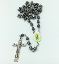 Saint Jude Rosary Hematite San Judas Necklace with Case Cross Jesus Catholic 22