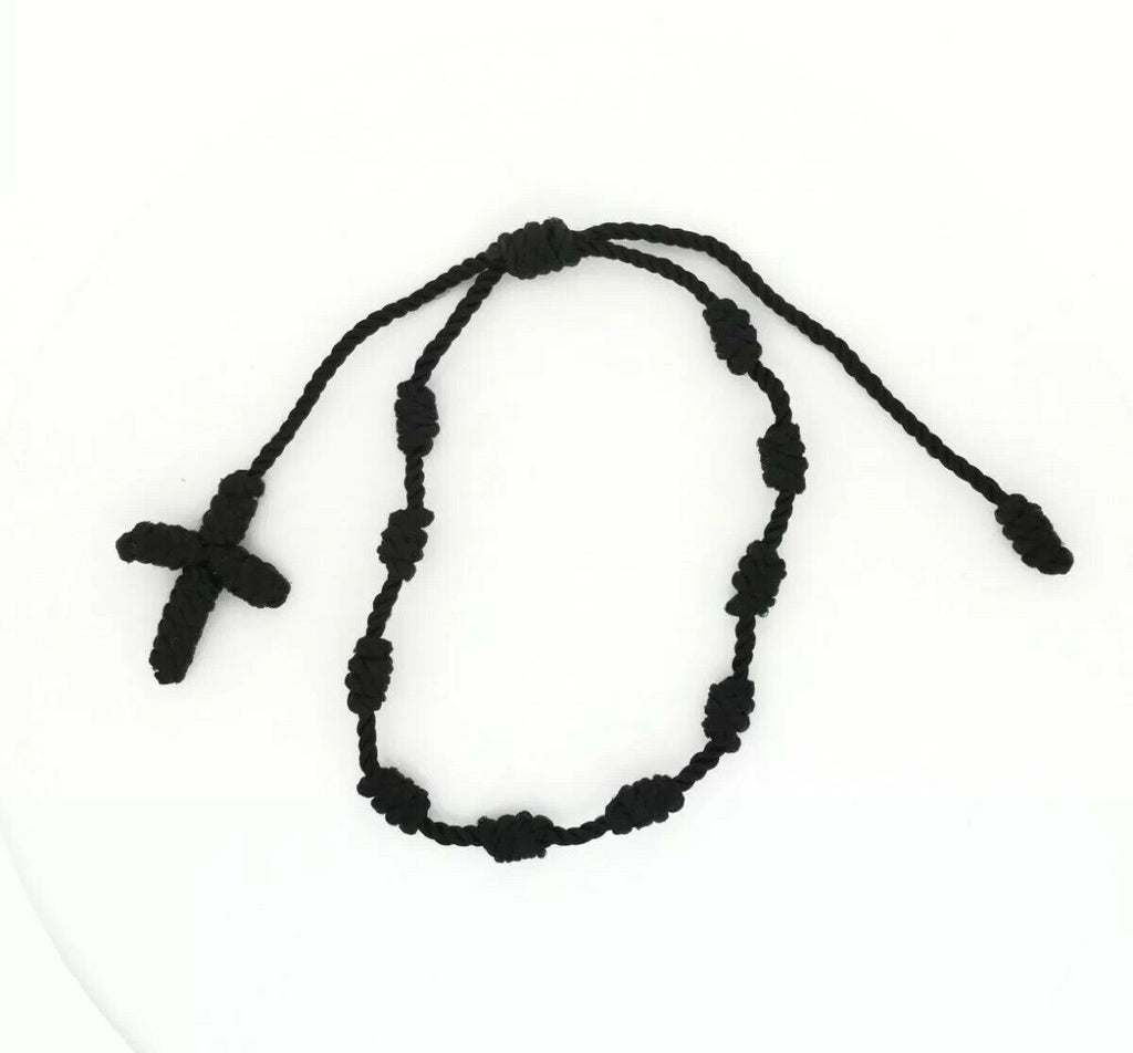 2 X Lucky Charms Rosary Black Bracelet Pulsera Decenario,Cross Bracelet Knotted 