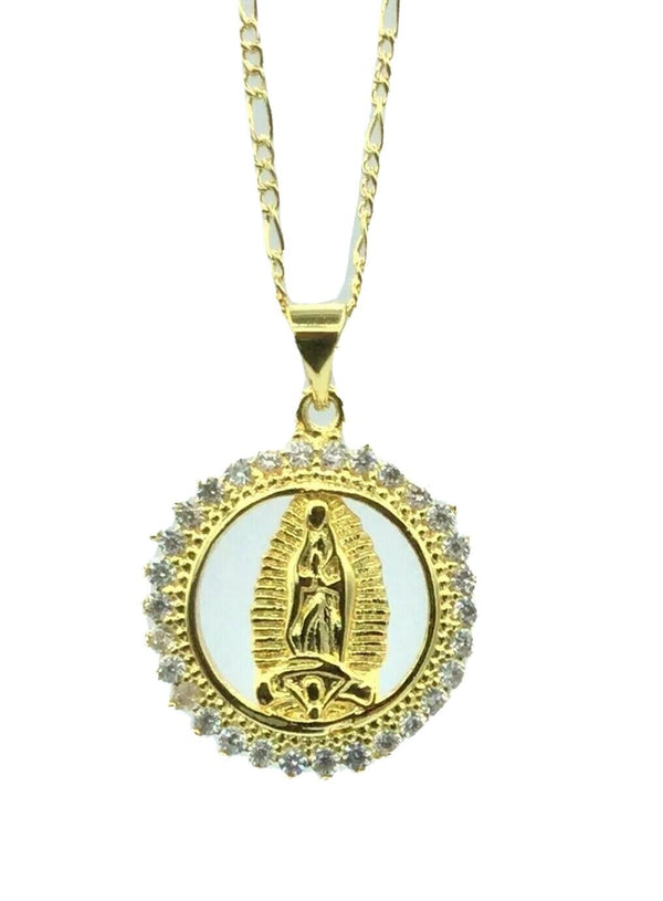 Virgin Mary Virgen de Guadalupe Necklace Gold Crystal  Catholic Jewelry Women 