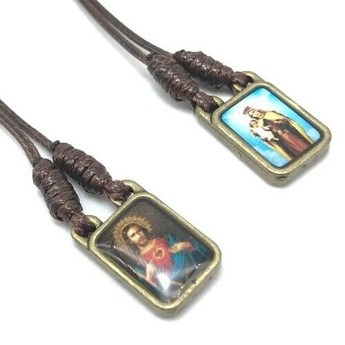 Metal Scapular Our Lady of Mount Carmel & Sacred Heart of Jesus Escapulario 