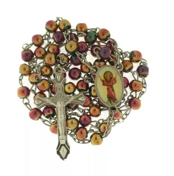 The Divine Child Jesus Glass  Rosary Necklace El Divino Niño Rosario 