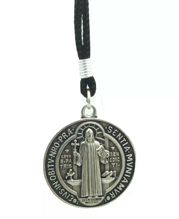 2X Medalla de San Benito Saint St Benedict Medallion Medal Pendant Cord Necklace