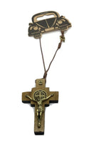 Catholic Religious St Benedict Wooden Crucifix Cross Car Mirror  Cruz St Benito 