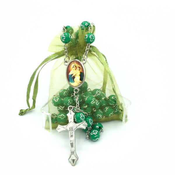 Our lady Of Schoenstatt Green Cross Beads Rosary Necklace La Mater Reina Madre