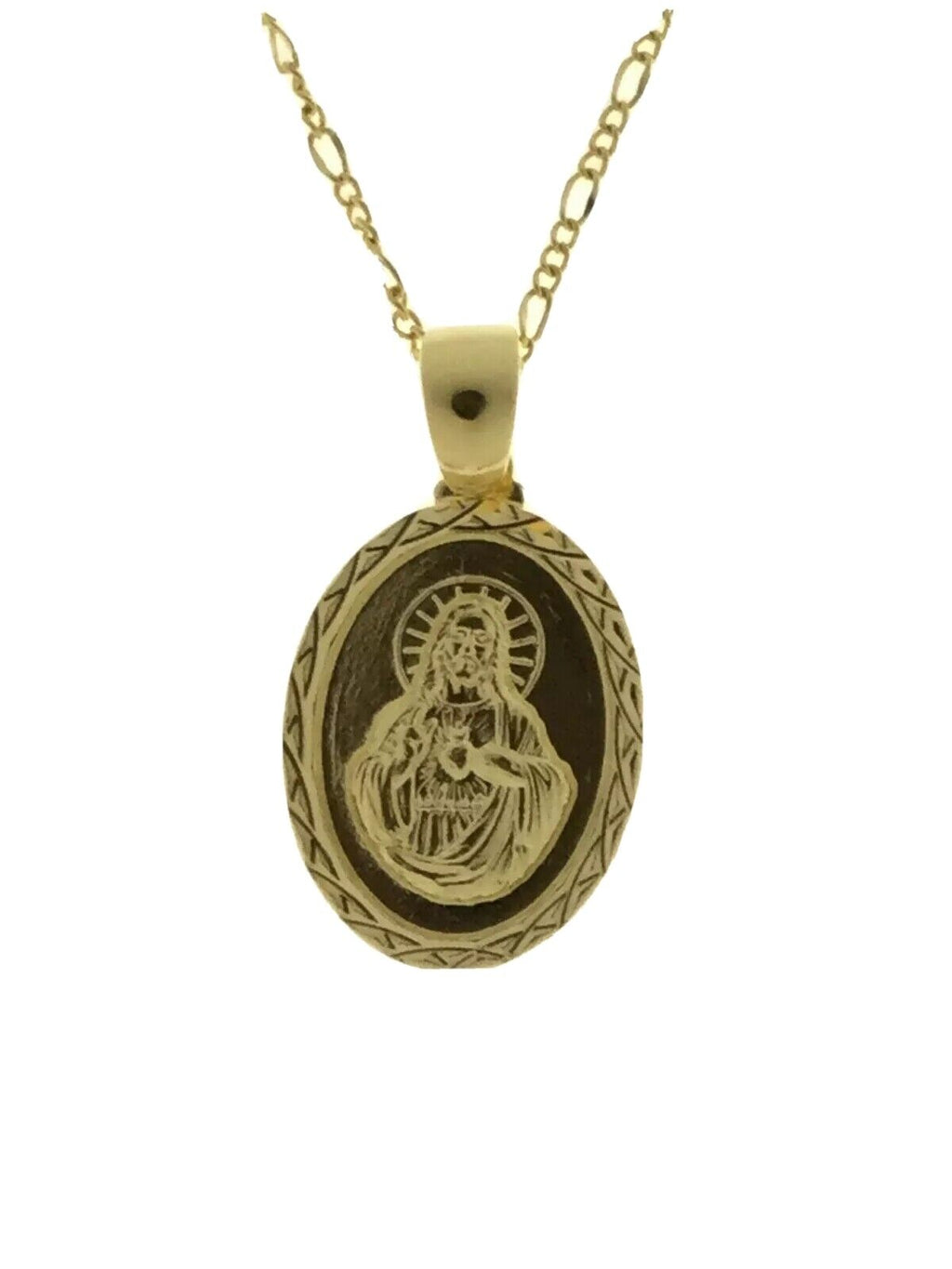 18k Gold Plated Sacred Heart Jesus Christ Medal Catholic Pendant Necklace 20"
