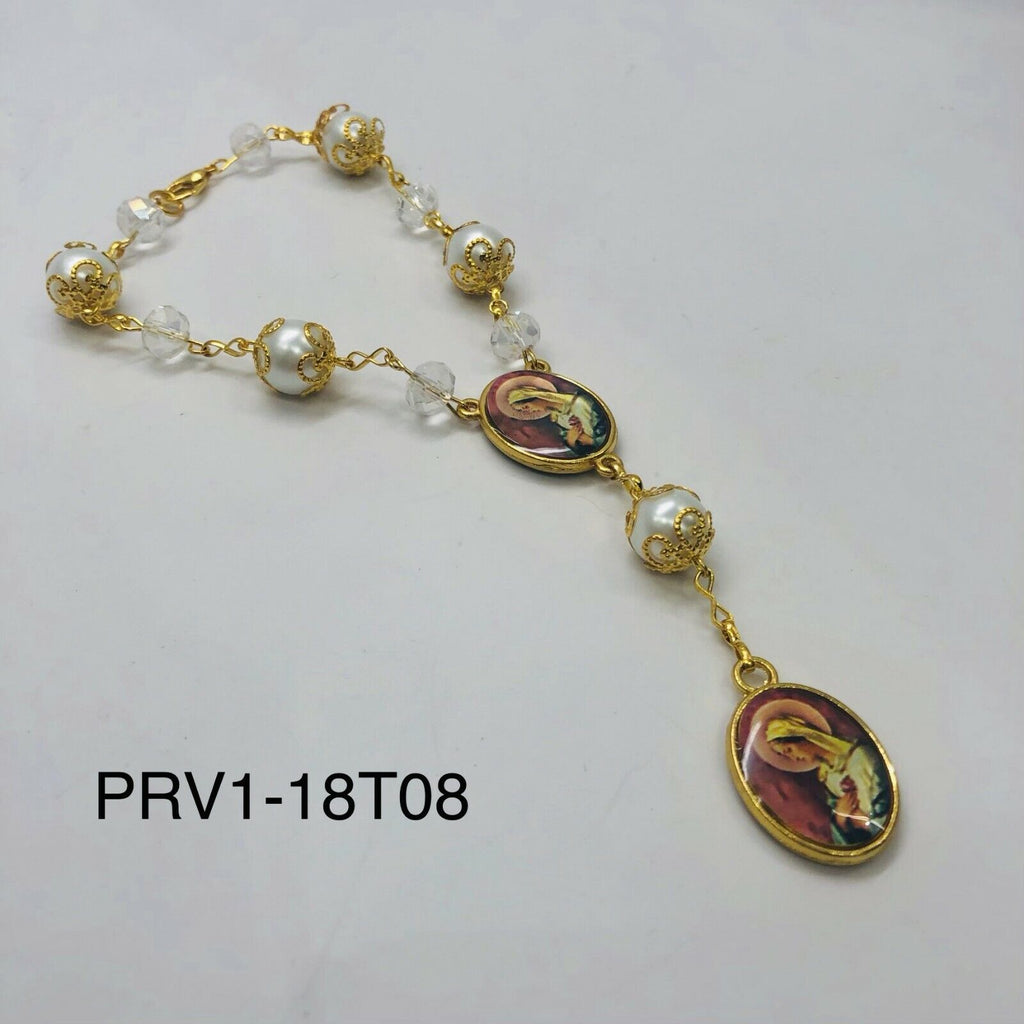 Rosa Mística Catholic Medal Hanging Pearl Traveler's One Decade Auto Rosary 7" 