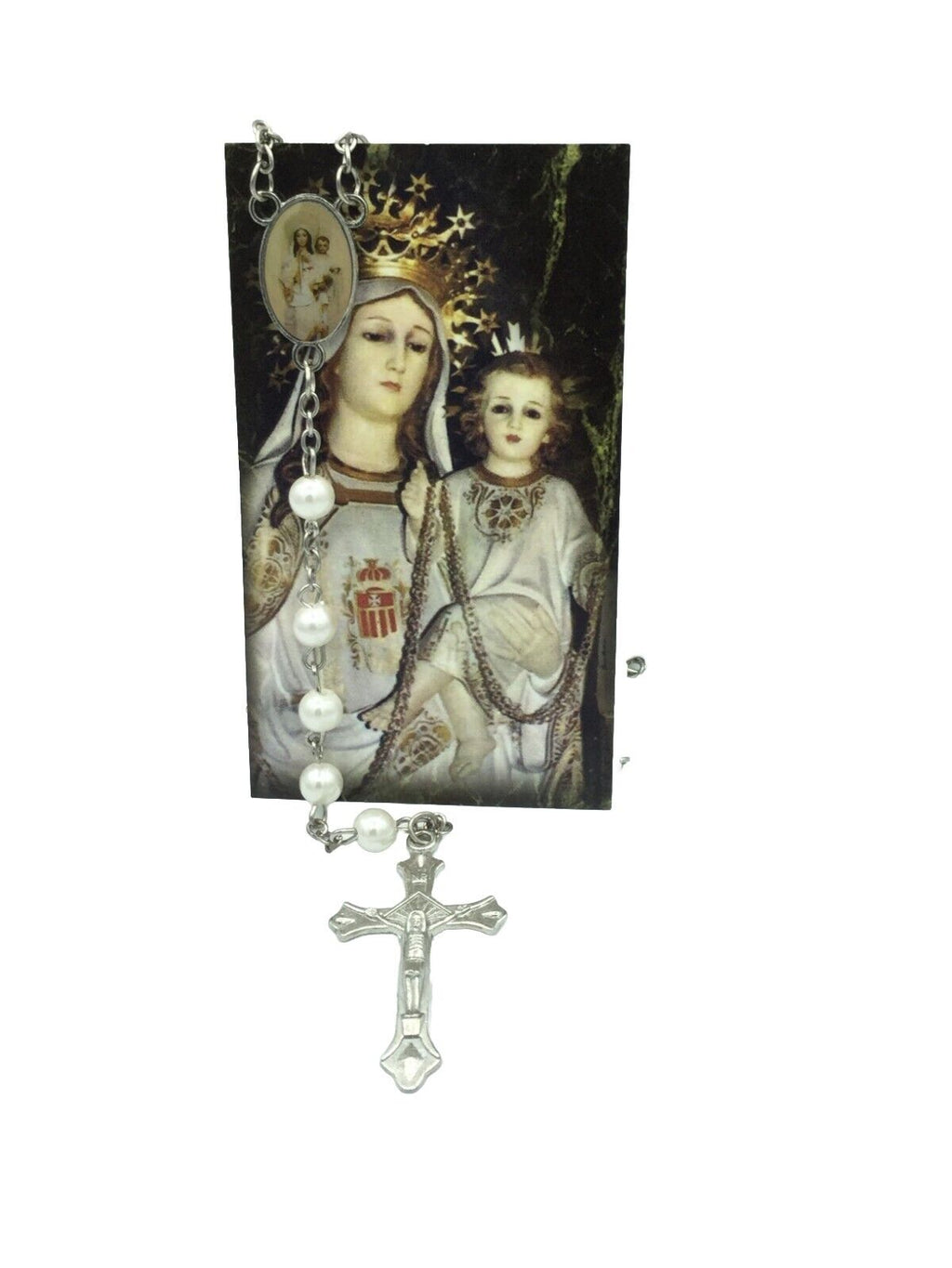 VIRGIN DE LA MERCEDES ROSARIO Lady Of Mercy Catholic White ROSARY Necklace Mary