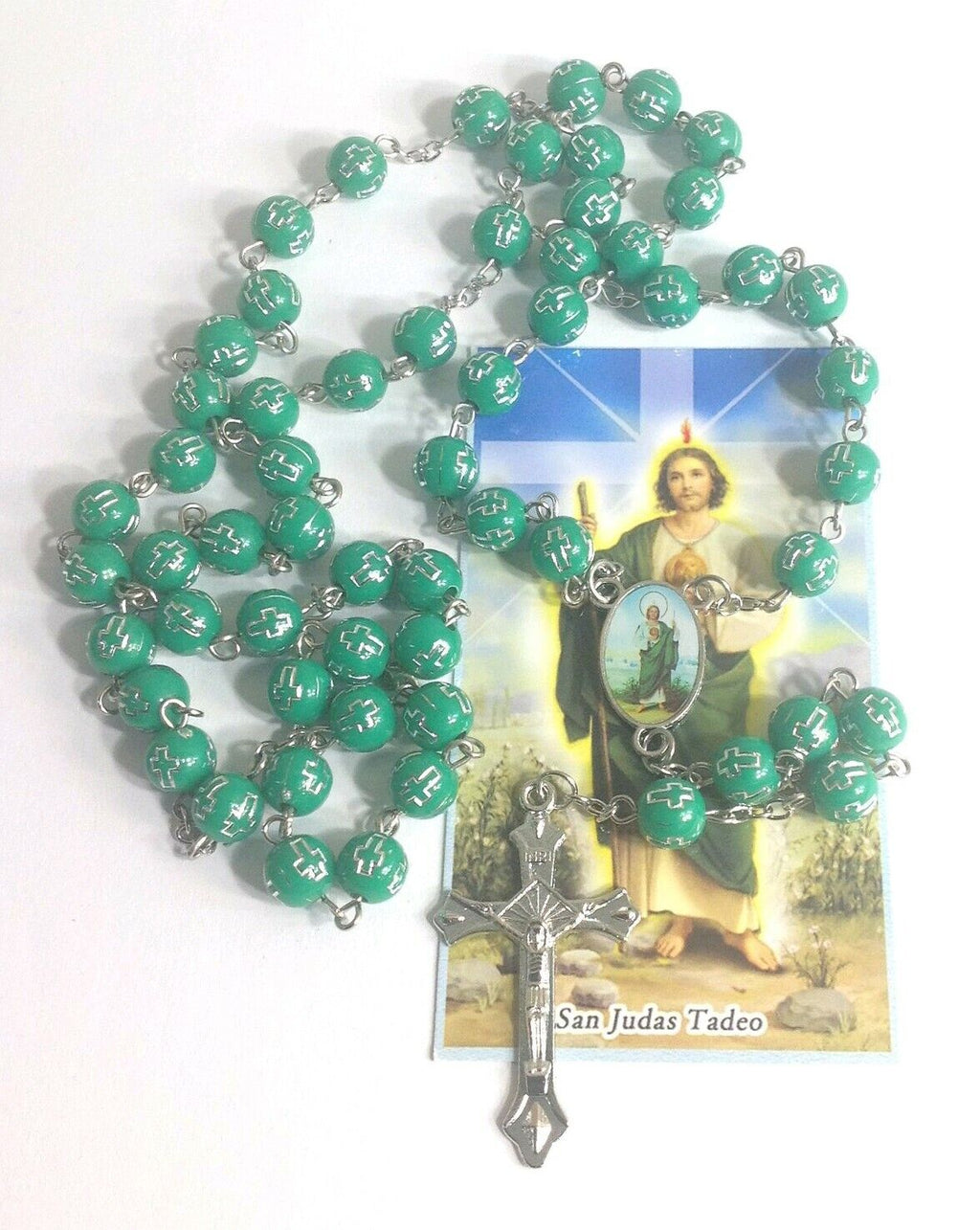 St.Saint JUDE GREEN CATHOLIC  ROSARY Necklace San Judas Rosario oración 🙏