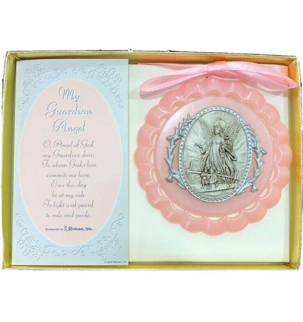  Guardian Angel Crib Medal Pink 4 inches Newborn, Baptism Gift