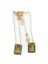 Gold Plated Engraved Square Scapular Medals Necklace  Virgen Mary Heart of Jesus