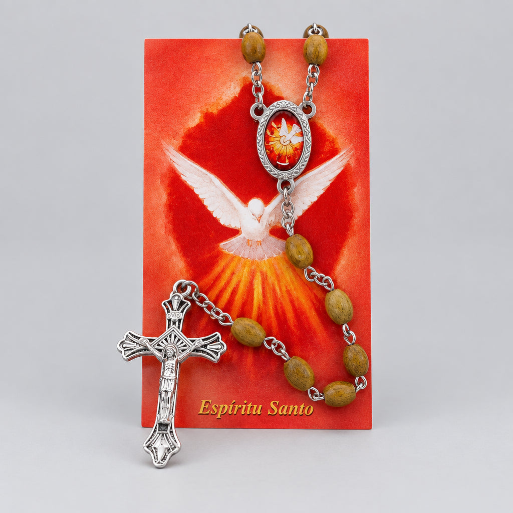 Holy Spirit Rosary Mary olive wood Jerusalem El Espíritu Santo Rosario de madera