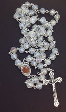 Crystal Clear Beads Rosary Catholic Necklace Holy Soil Medal with Crucifix
