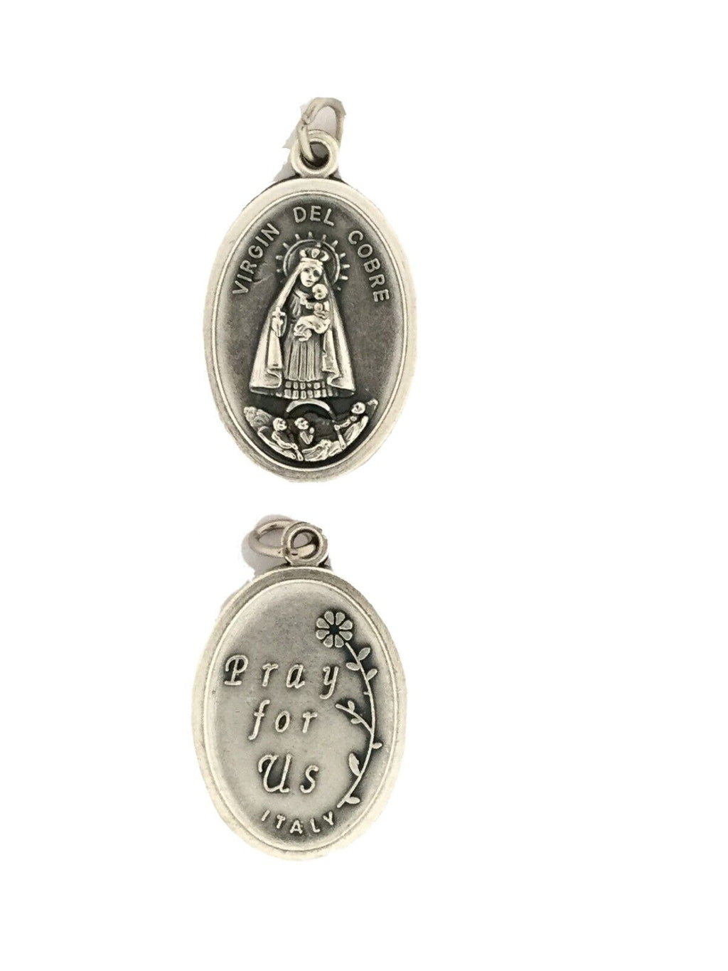  6 Virgen Caridad del Cobre 7/8" x 5/8" Silver Oxidized Medals FREE Prayer card 