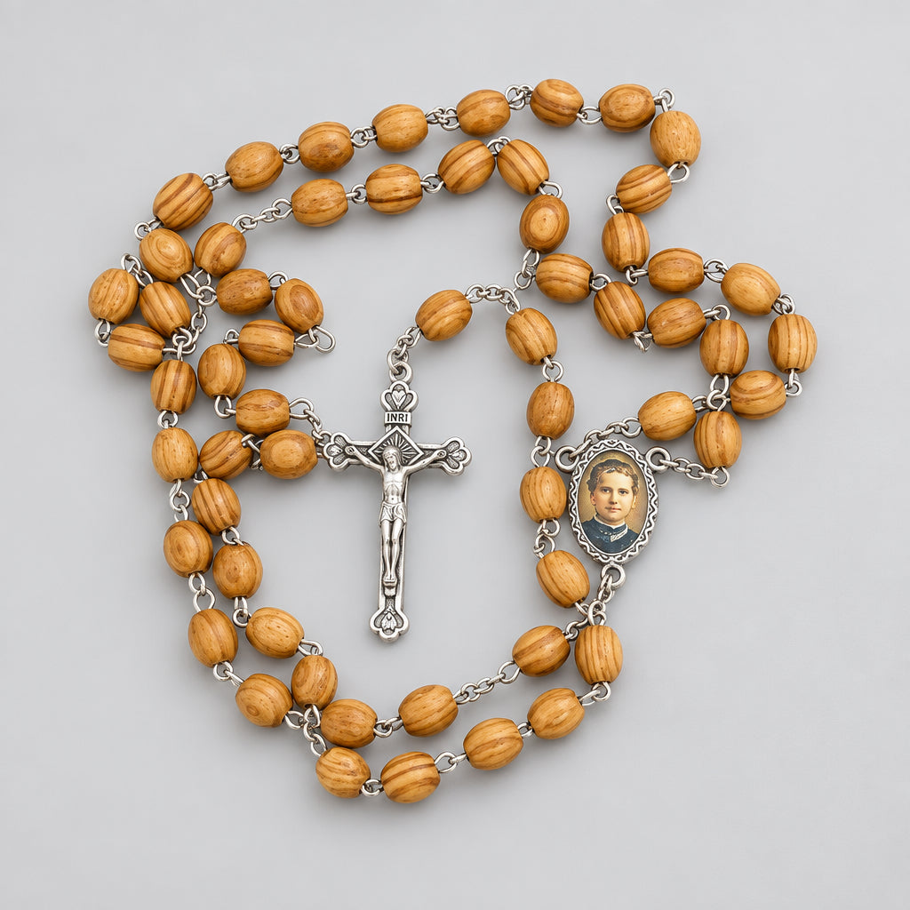  St. John Bosco Olive Wood Rosary Beads Jerusalem Necklace Oval Catholic Mary