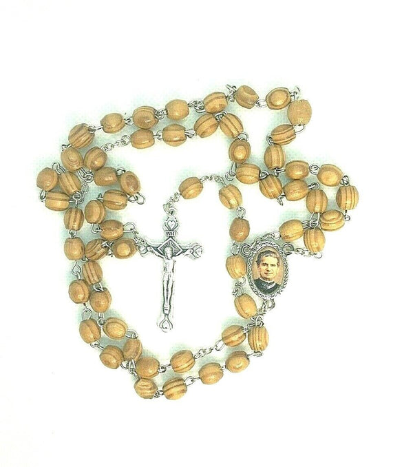  St. John Bosco Olive Wood Rosary Beads Jerusalem Necklace Oval Catholic Mary