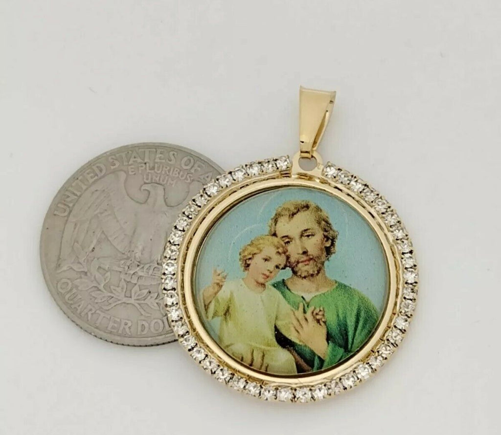 14k gold Plated Saint Joseph  Catholic Medal Necklace Medalla de San José Father