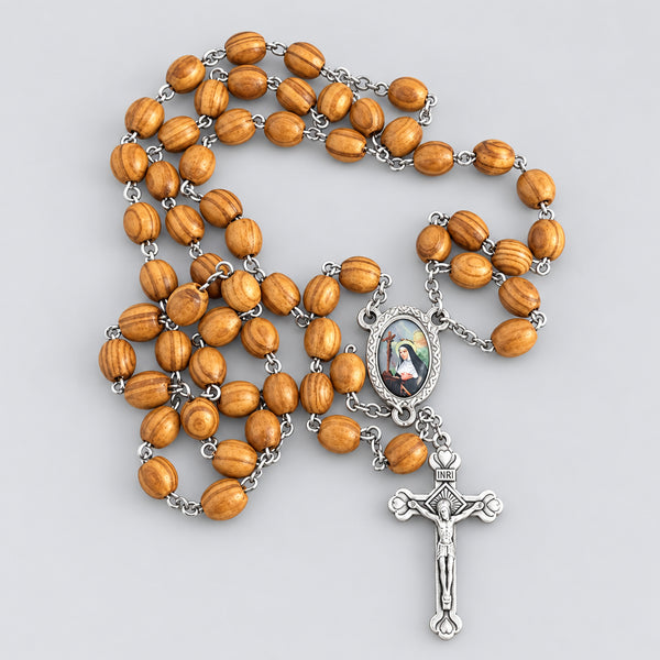 Catholic Rosary Necklace Olive Wood Saint Rita Jerusalem Prayer Santa Rita Casia
