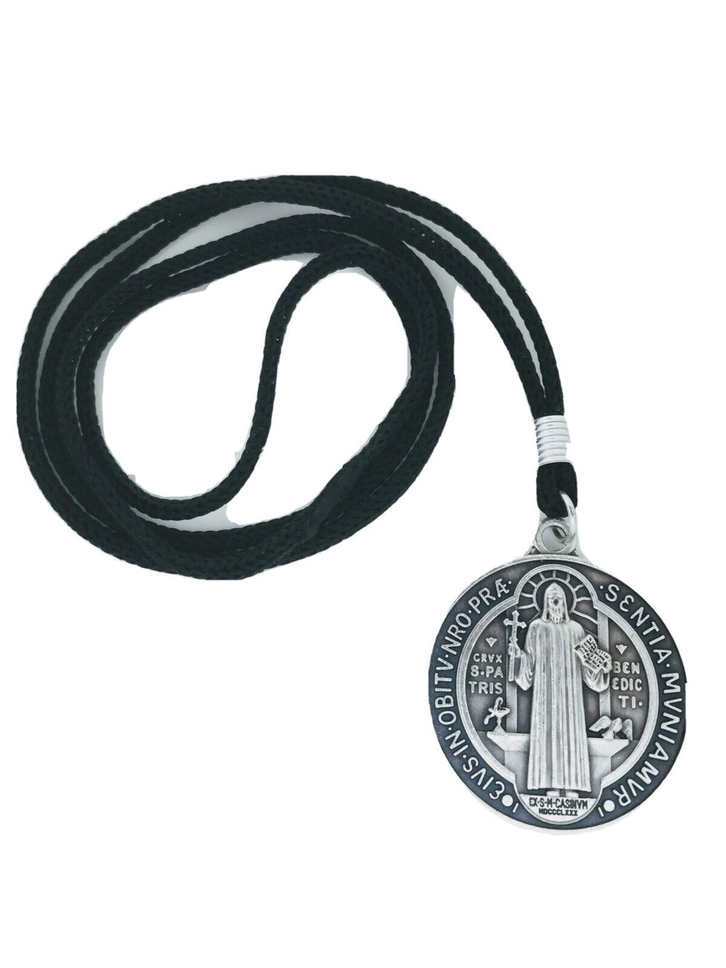 2X Medalla de San Benito Saint St Benedict Medallion Medal Pendant Cord Necklace
