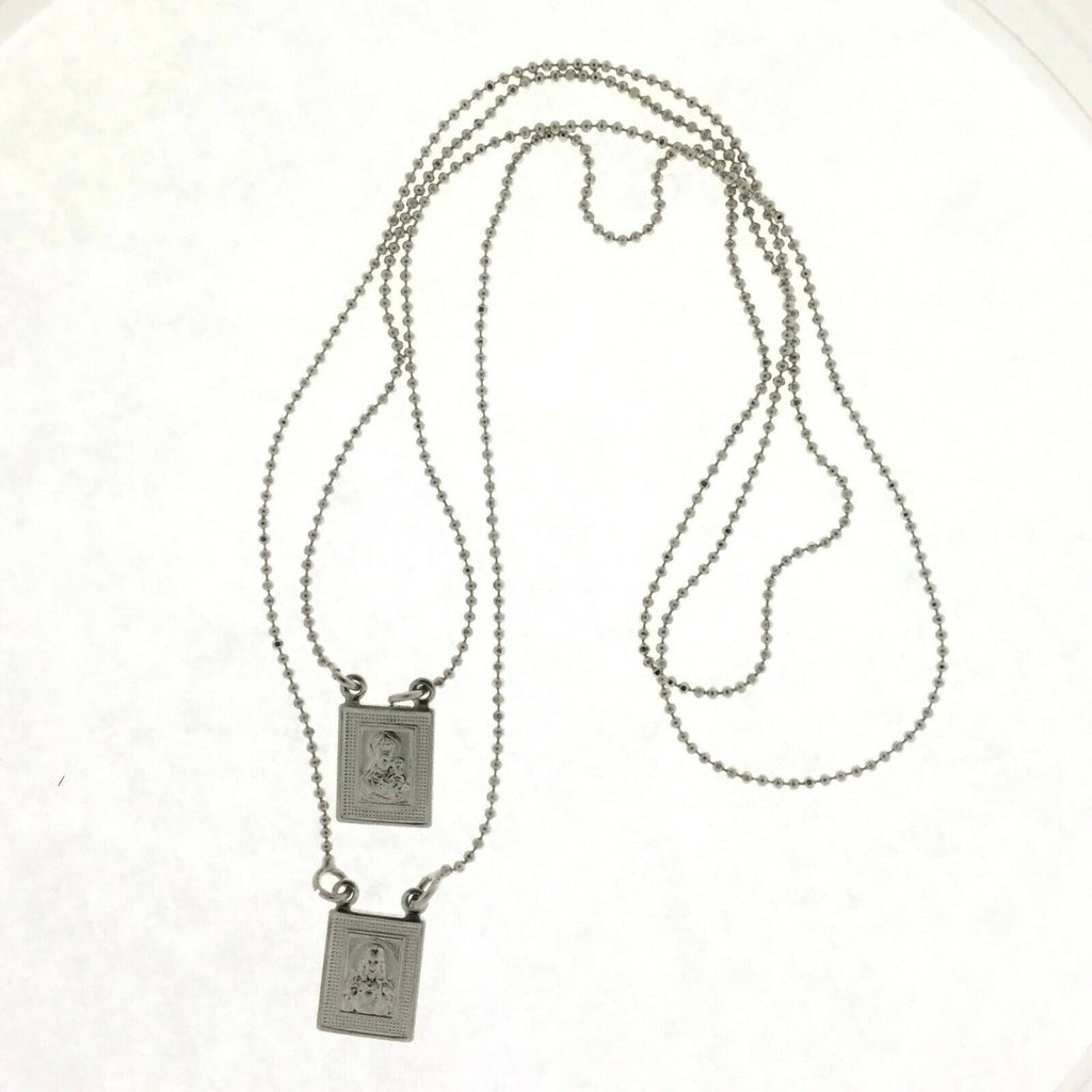 14k Gold Plated Our Lady Mt Carmel & Sacred Heart Jesus  Scapular Necklace S