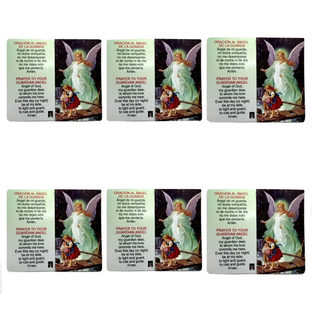 6 Guardian Angel PRAYR HOLY CARD ESTAMPA  Laminada Angel de la Guarda 3.5"X 2"