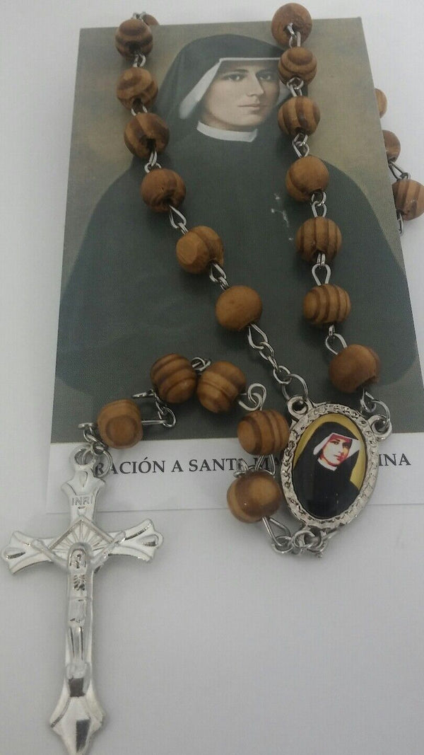 Santa Maria Faustina Rosario de madera con Oracion Saint Mary Faustine Rosary 