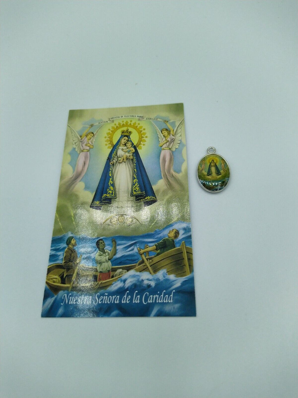 3X Caridad del Cobre spanish Prayer cards with Vinyl Folder Removable Medal 3X5"