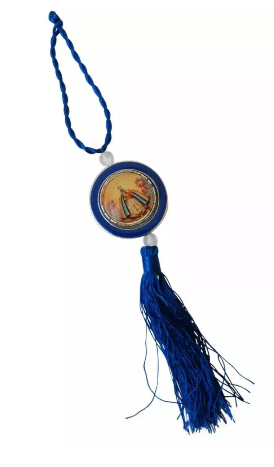 Virgen De Regla Medall rearview mirror Car Ornament blue hanging pendant Yoruba