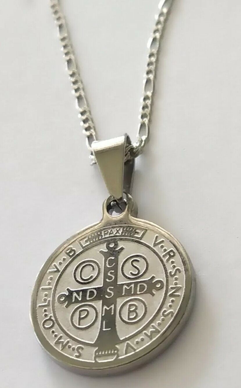 St Saint Benedict Medal  Exorcism Pendant Necklace Stainless Steel San Benito S