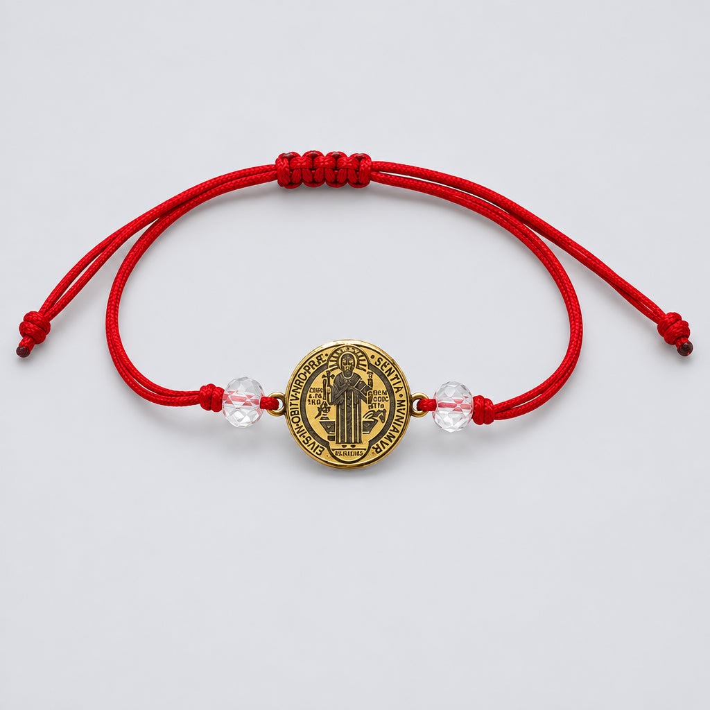 Saint St Benedict Bracelet Adjustable Red Cord Medal Pulsera Roja de San Benito