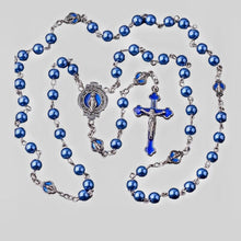 Sapphire Blue Pearl Catholic Rosary Beads Miraculous Medal Milagrosa Cruz Azul