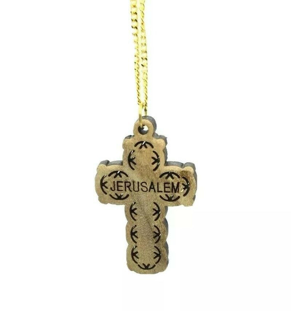  Christian Jewelry Olive wood Jesus Cross Necklace Pendant Charm Jerusalem Cruz