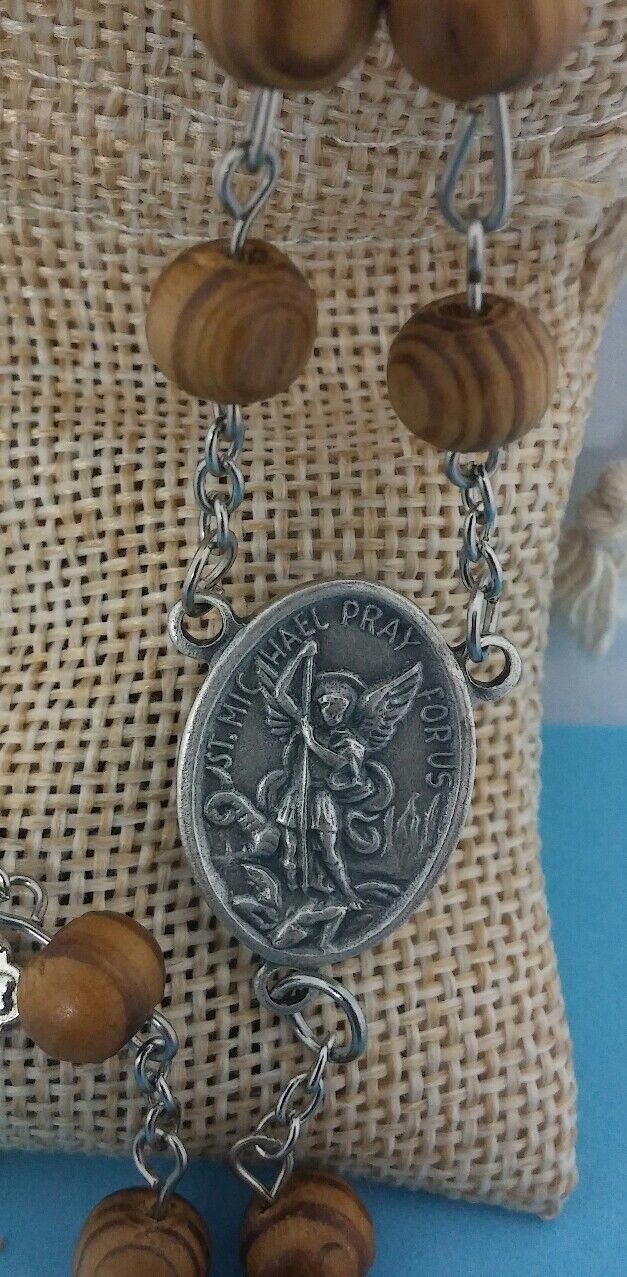  Saint Michael Rosary olive wood made in Jerusalem- San Miguel Rosario de madera