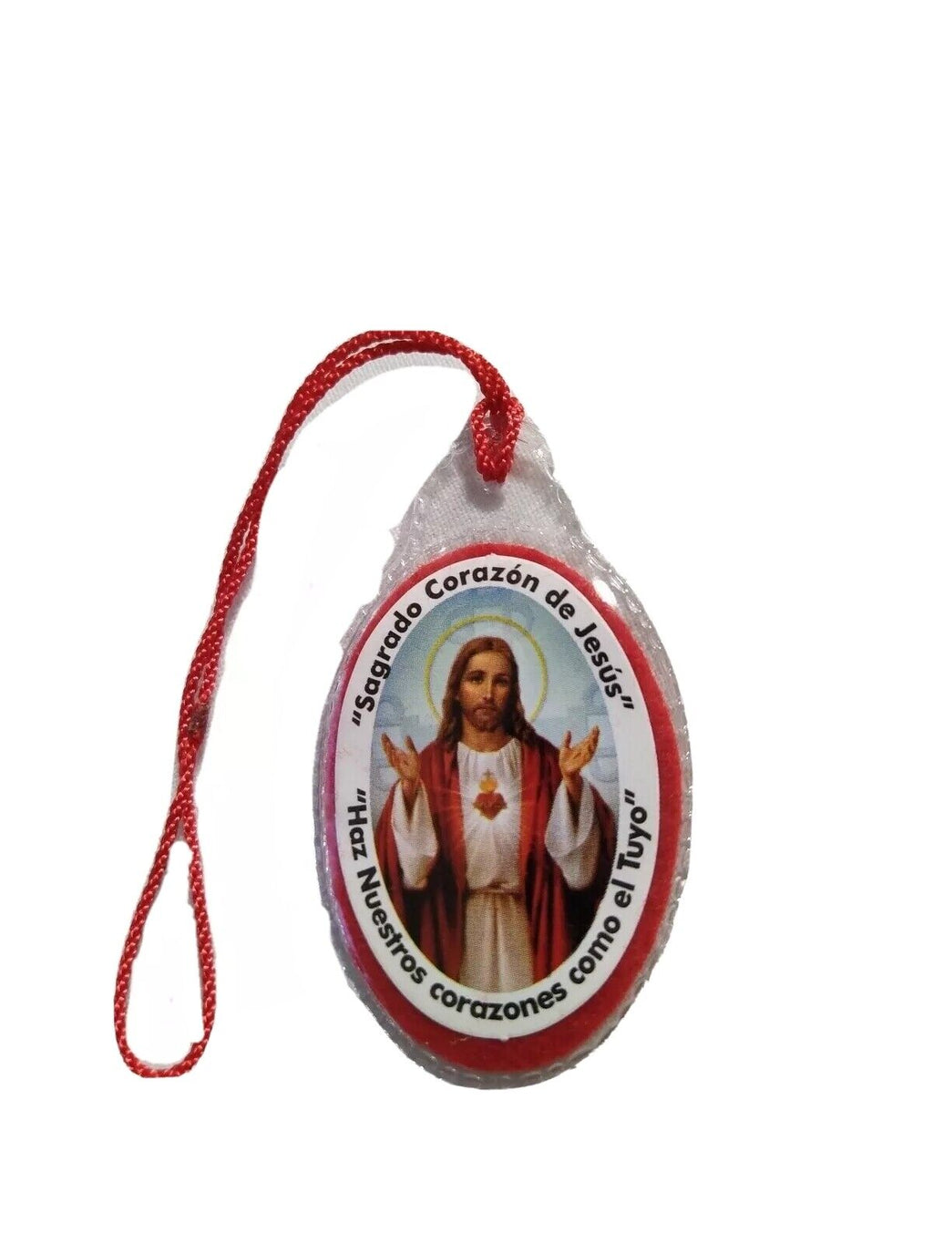 SACRED HEART OF JESUS  DETENTE corazón de Jesús laminated cloth Healing Red cord