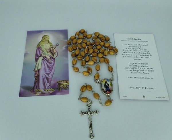 CATHOLIC RELIGIOUS  ST SAINT AGATHA Olive wood ROSARY Medal FOR BREAST CANCER