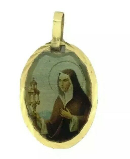 Santa Clara de Asis Medalla Saint Clare of Assisi Medal 18k Gold Plated Medal