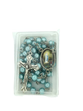 Catholic Blue Pearl Beads Rosary Necklace Our Lady of Lourdes Medal Cross Jesus 